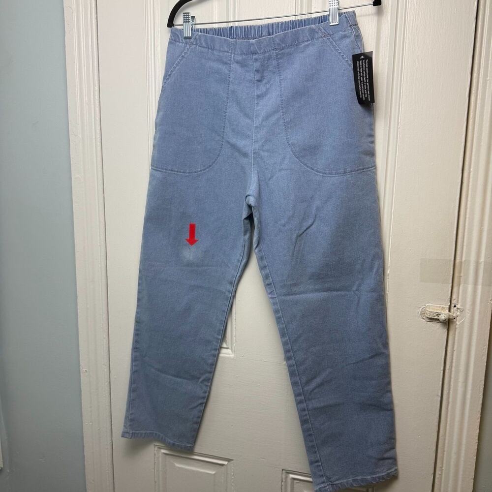 Denim & Co. Petite Medium Light Wash Flat Front Side Pocket Pants *Stained
